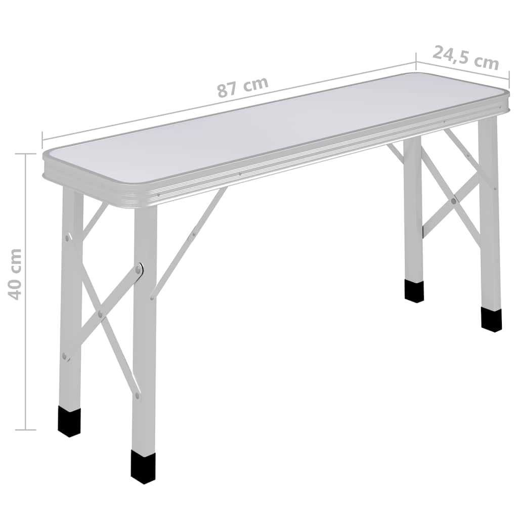 48181 vidaXL Folding Camping Table with 2 Benches Aluminium White