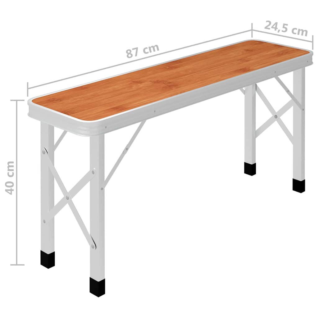 48182 vidaXL Folding Camping Table with 2 Benches Aluminium Brown