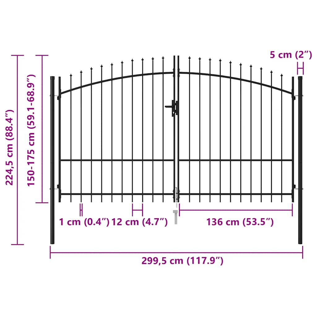Fence Gate Woerden Double Door with Spike Top 299.5x224.5 cm