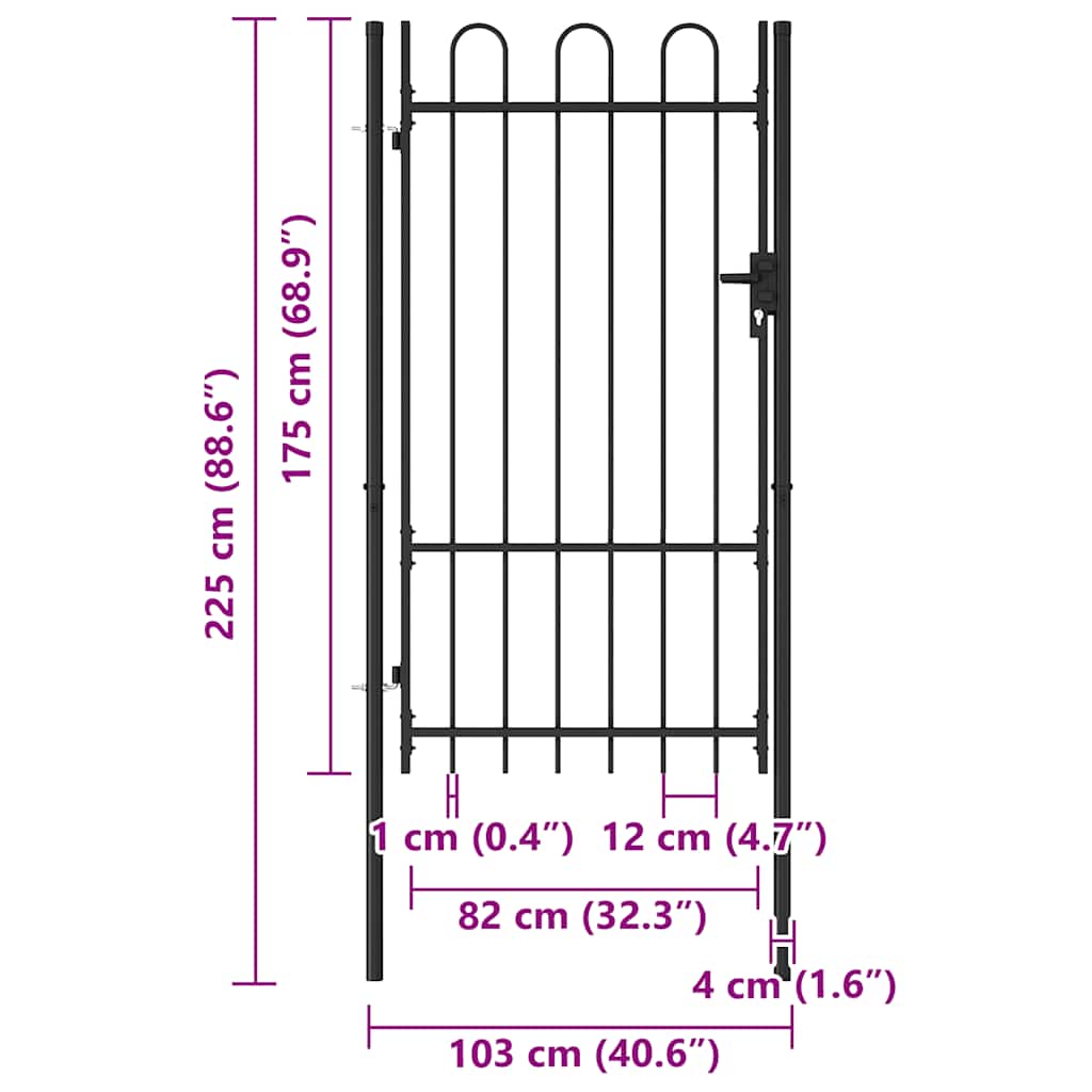 Fence Gate "BOXTEL" Single Door with Arched Top Steel 1x1,75 m Black