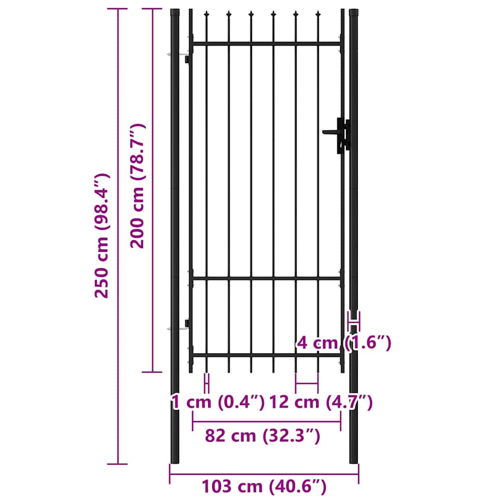 Fence Gate "BOXTEL" Single Door with Spike Top Steel 1x2 m Black