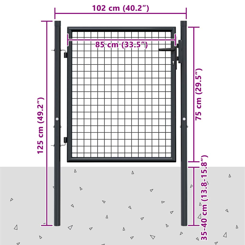145771 vidaXL Mesh Garden Gate Galvanised Steel 100x75 cm Grey