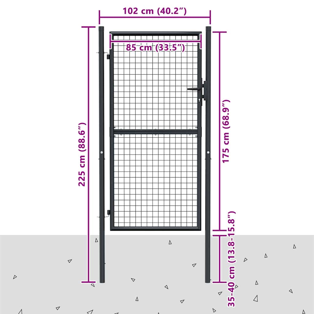 145774 vidaXL Mesh Garden Gate Galvanised Steel 100x175 cm Grey