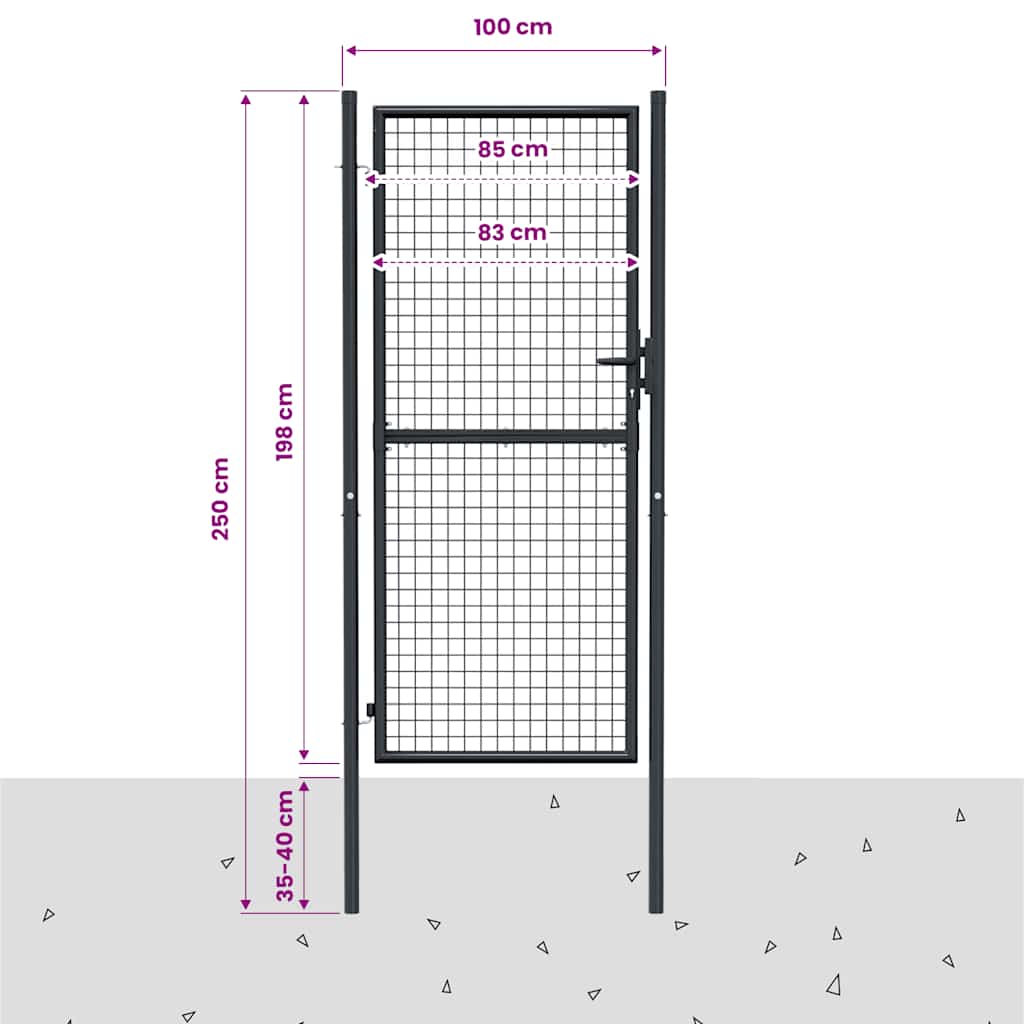 Mesh Garden Gate Galvanised Steel 100x200 cm Grey