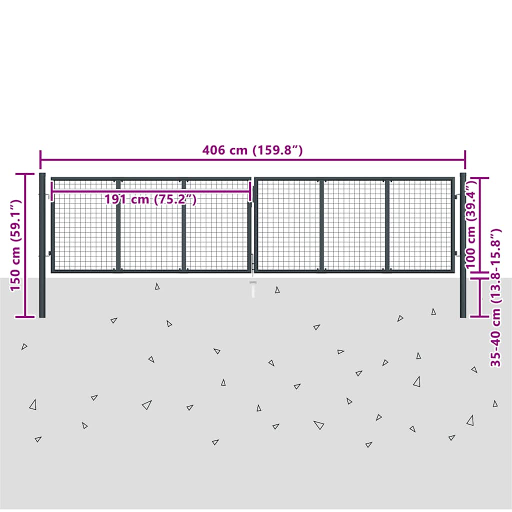 Mesh Garden Gate Galvanised Steel 400x100 cm Grey