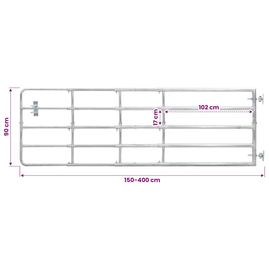 145987 vidaXL 5 Bar Field Gate Steel (150-400)x90 cm Silver