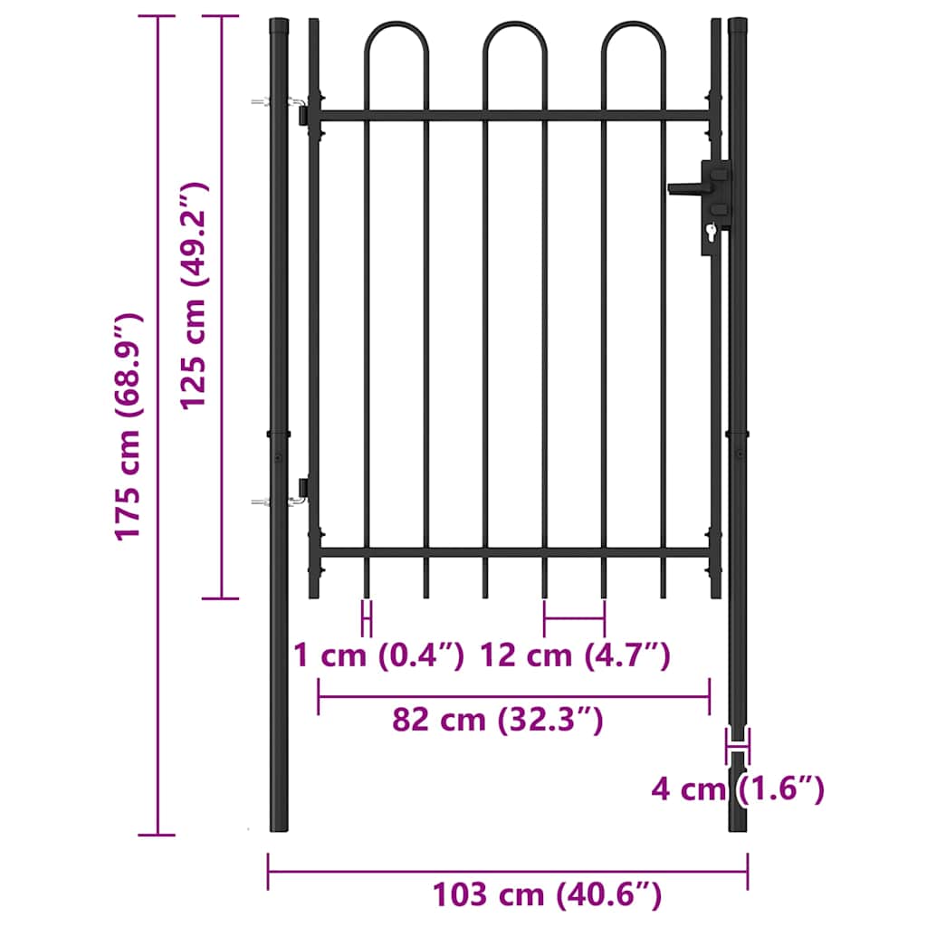 Fence Gate "BOXTEL" Single Door with Arched Top Steel 1x1,2 m Black