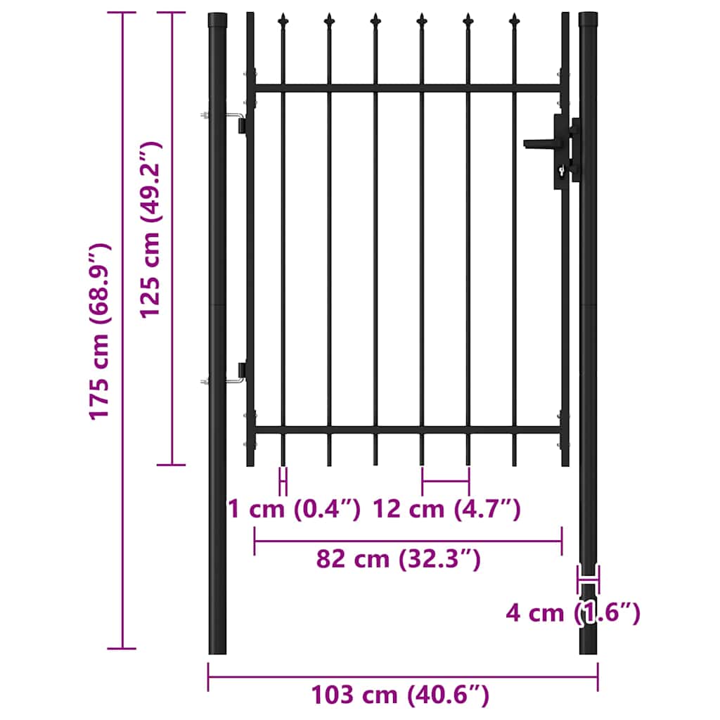 Fence Gate "BOXTEL" Single Door with Spike Top Steel 1x1,2 m Black