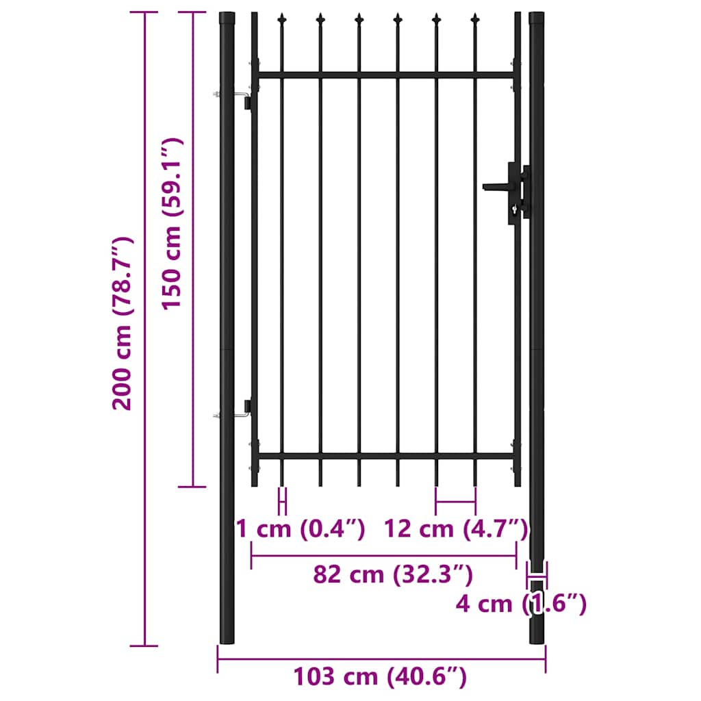 Fence Gate "BOXTEL" Single Door with Spike Top Steel 1x1,5 m Black
