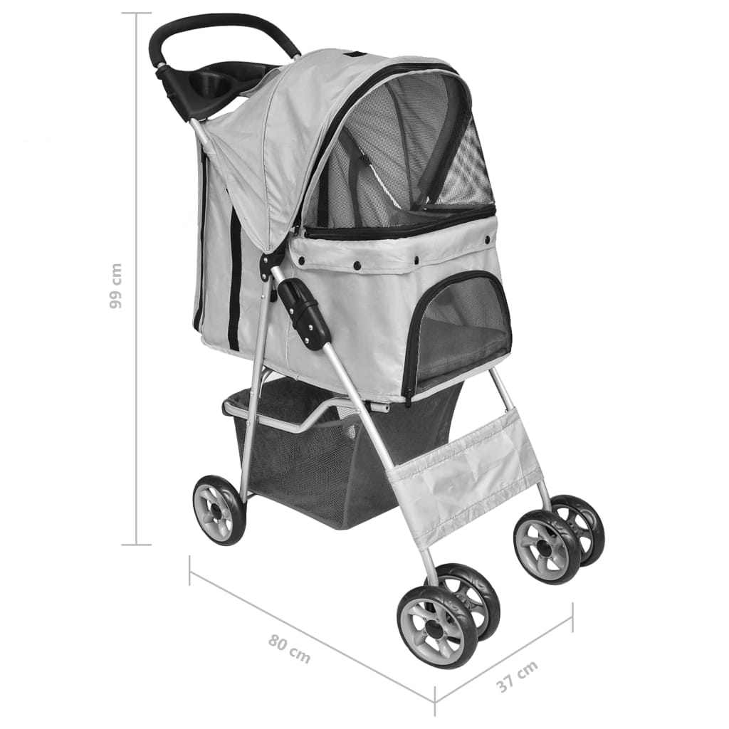 vidaXL Folding Pet Stroller Dog/Cat Travel Carrier Grey