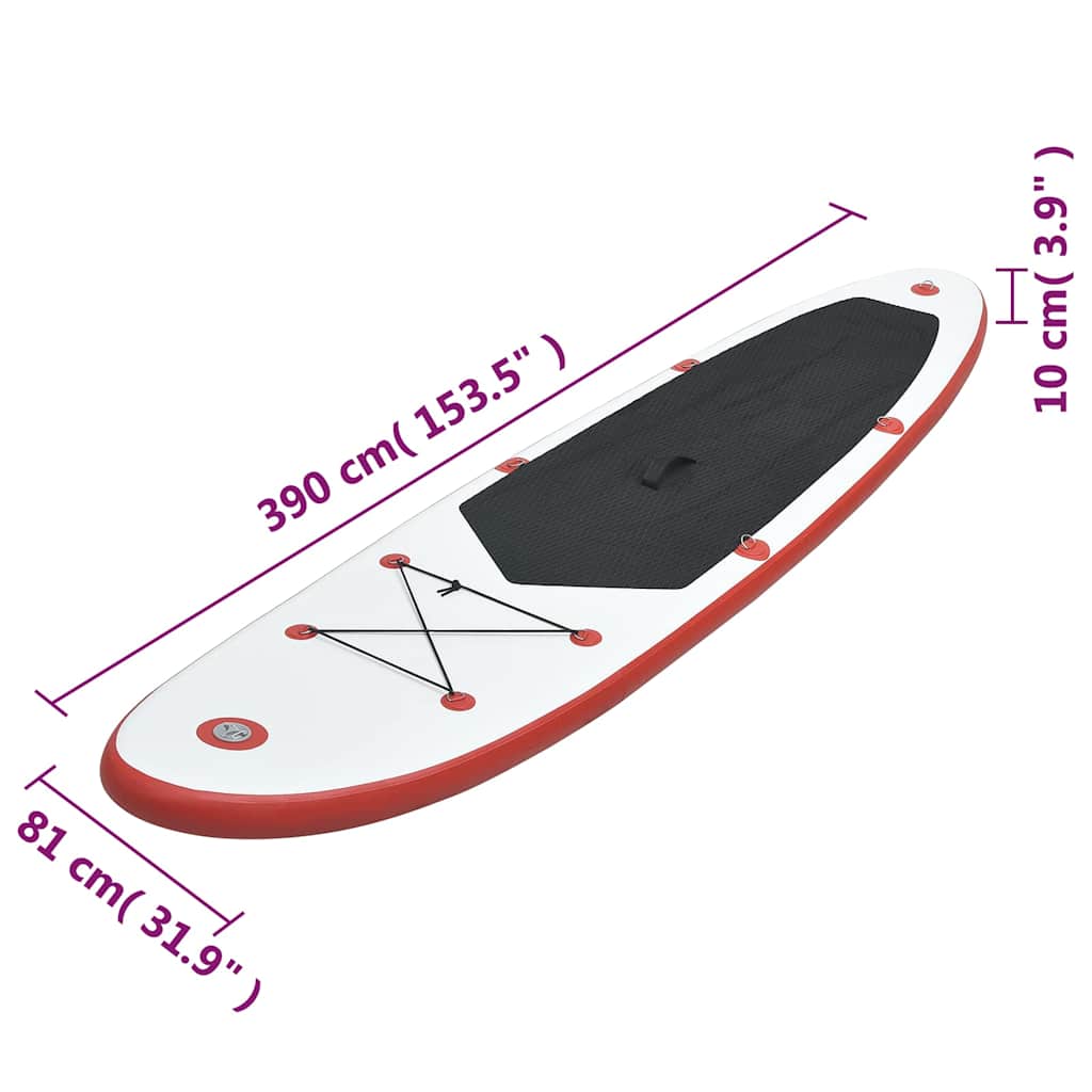 92203 vidaXL Stand Up Paddle Board Set SUP Surfboard Inflatable Red and White