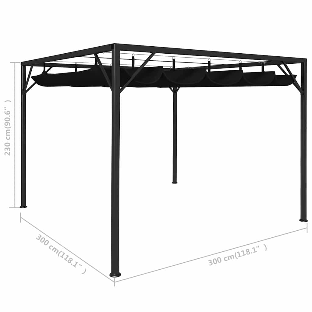 47954 vidaXL Garden Gazebo with Retractable Roof Canopy 3x3 m Anthracite