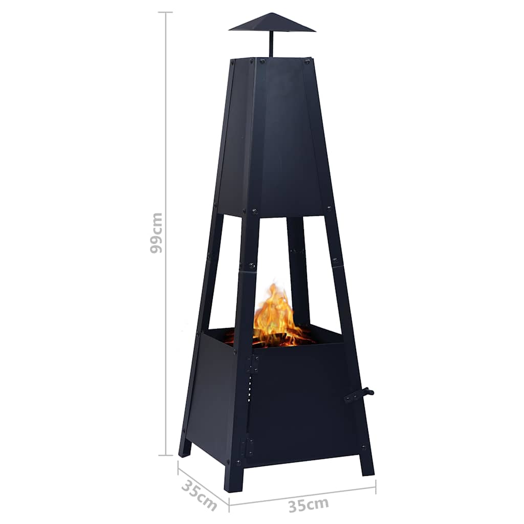 46648 vidaXL Fire Pit Black 35x35x99 cm Steel