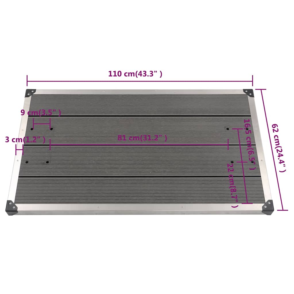 48205 vidaXL Outdoor Shower Tray WPC Stainless Steel 110x62 cm Grey
