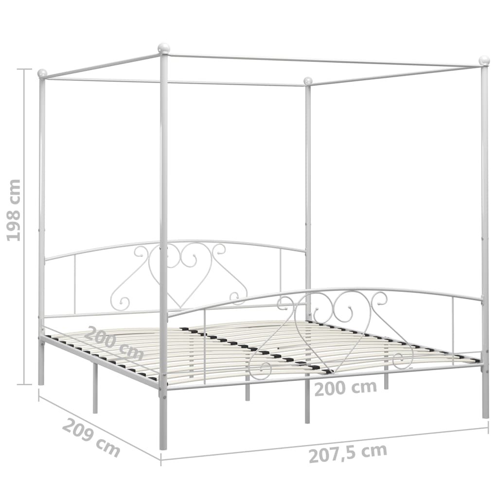 Bed Frame | White | Metal | 200x200cm Double | Classic/Traditional