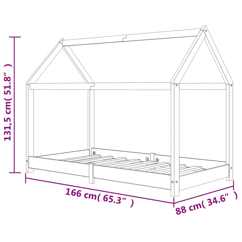 283353 vidaXL Kids Bed Frame Grey Solid Pine Wood 80x160 cm