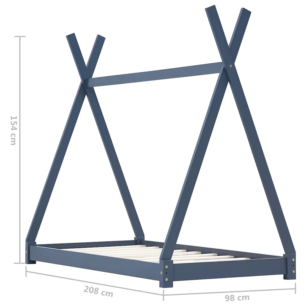 283363 vidaXL Kids Bed Frame Grey Solid Pine Wood 90x200 cm