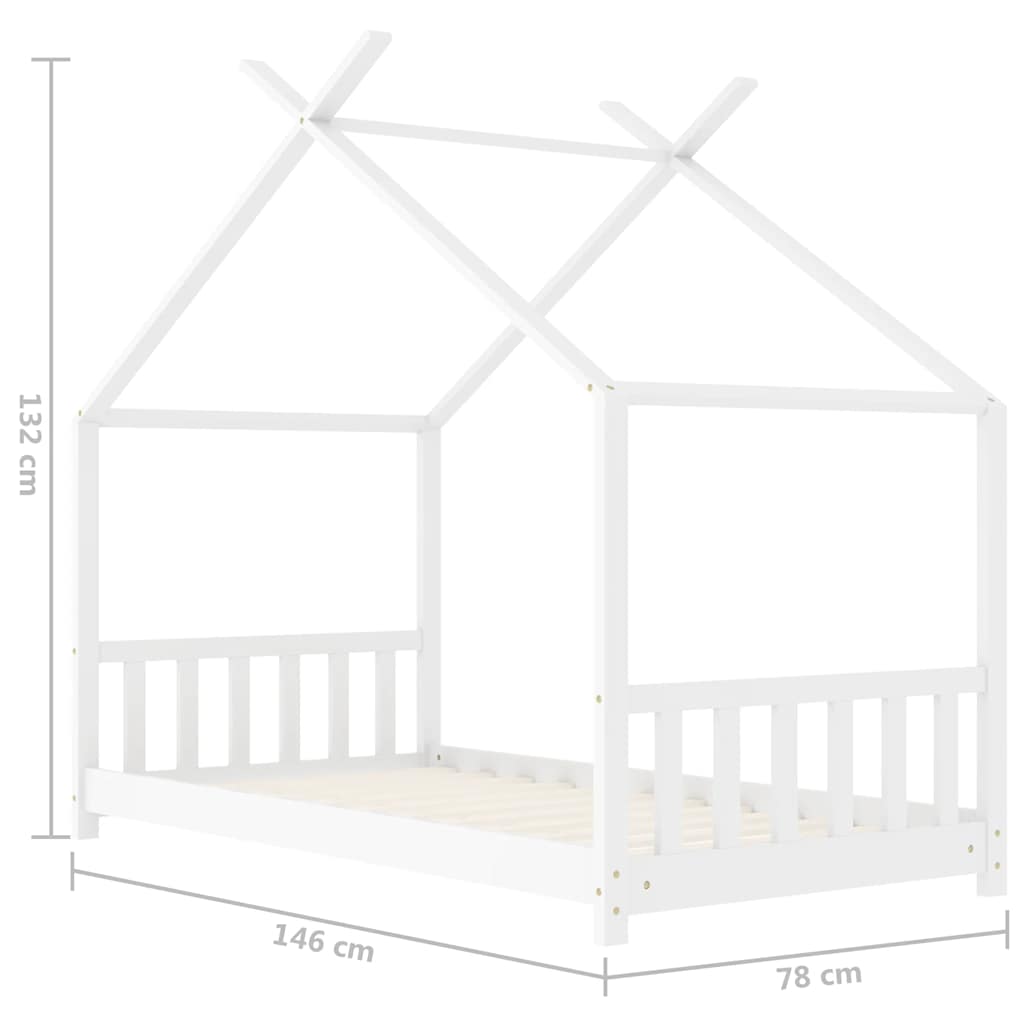Kids Bed Frame White Solid Pine Wood 70x140 cm