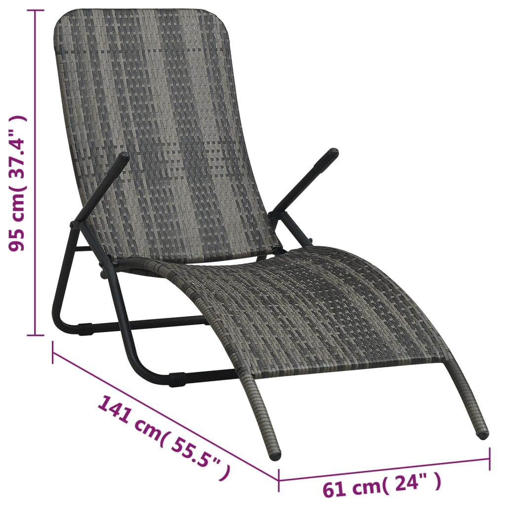 Sunlounger | Grey | Made of PE rattan and powder-coated steel