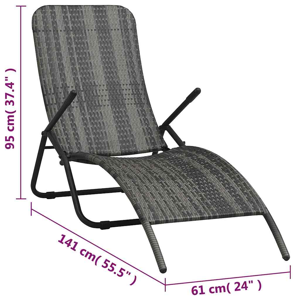 48128 vidaXL Folding Sun Lounger Poly Rattan Grey