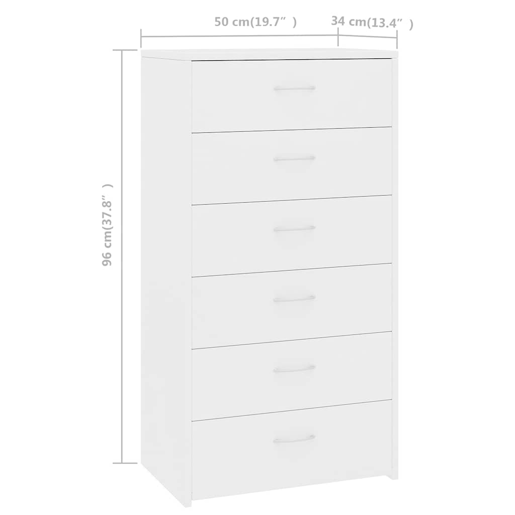 800666 vidaXL Sideboard with 6 Drawers White 50x34x96 cm Engineered Wood