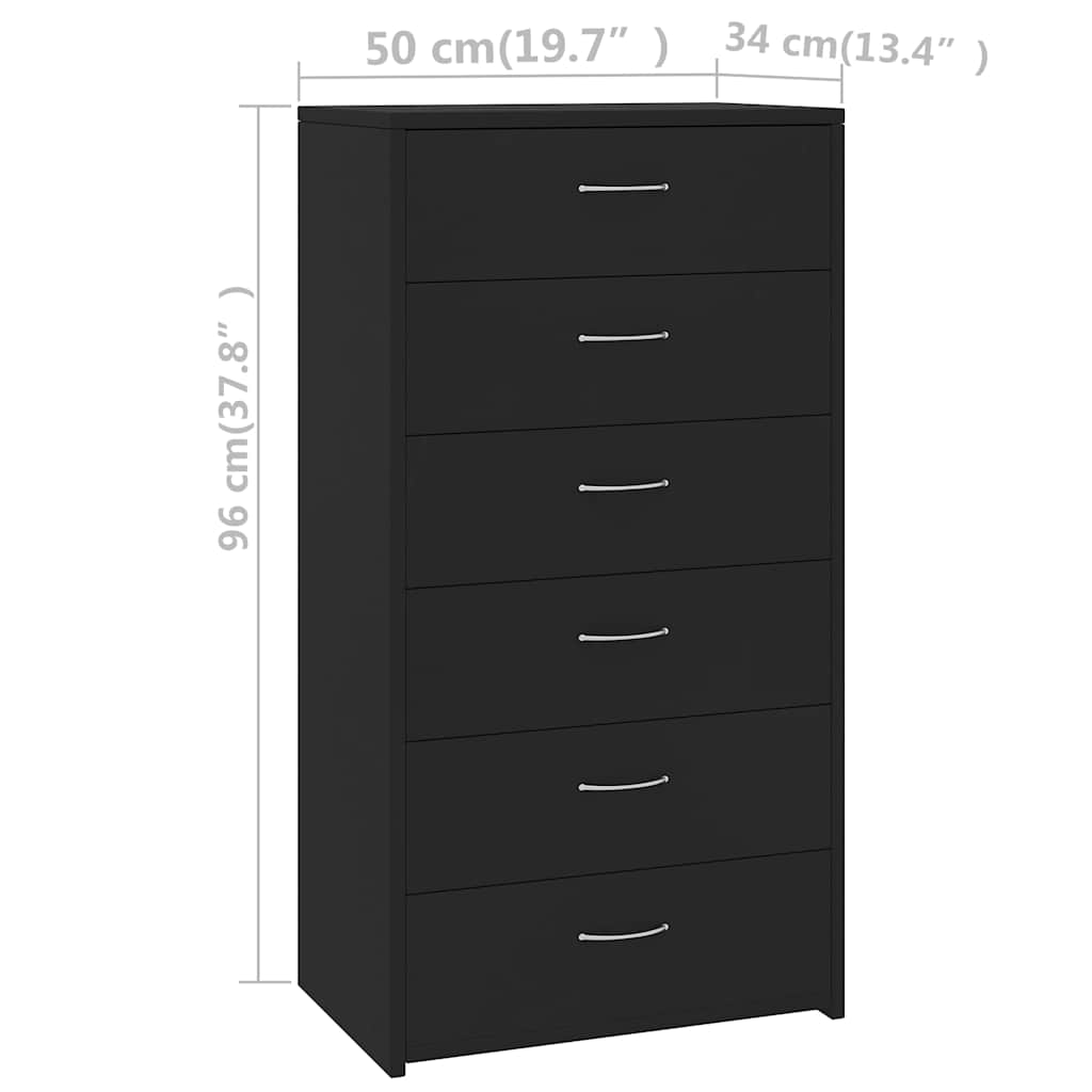 800667 vidaXL Sideboard with 6 Drawers Black 50x34x96 cm Engineered Wood