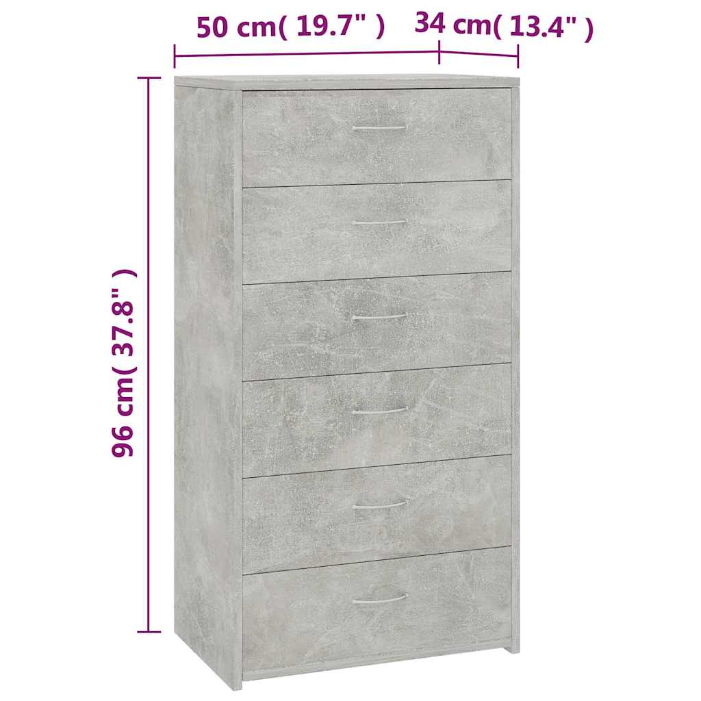 800670 vidaXL Sideboard with 6 Drawers Concrete Grey 50x34x96 cm Engineered Wood