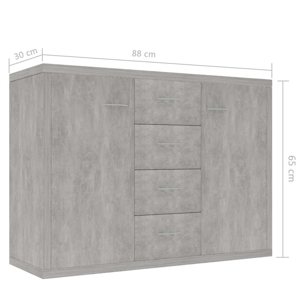 800688 vidaXL Sideboard Concrete Grey 88x30x65 cm Engineered Wood