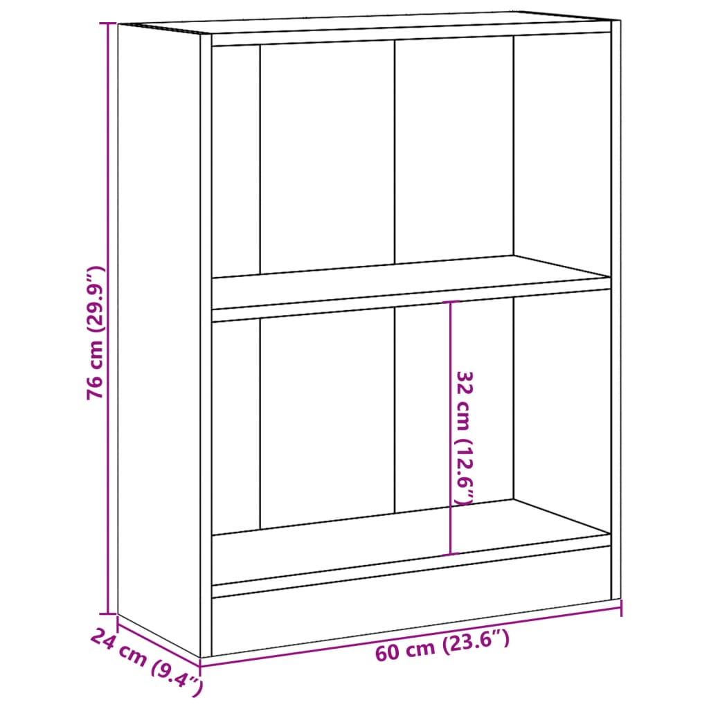 800858 vidaXL Bookshelf Sonoma Oak 60x24x76 cm Engineered Wood