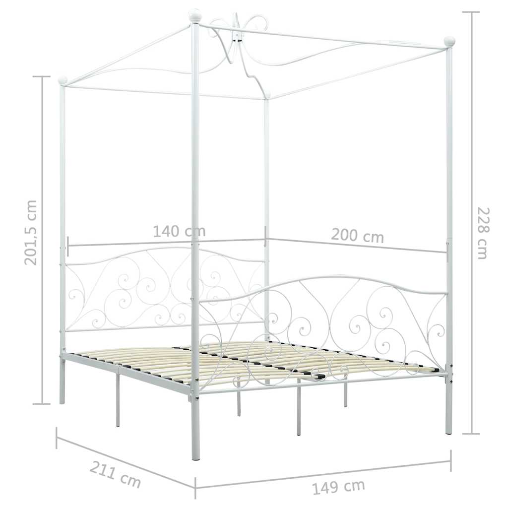 Bed Frame without Mattress with Canopy White 140x200 cm Metal