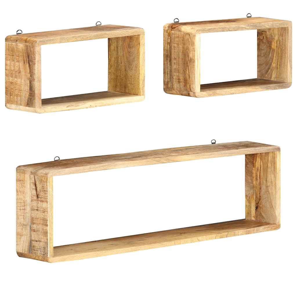285844 vidaXL 3 Piece Wall Cube Shelf Set Soild Mango Wood
