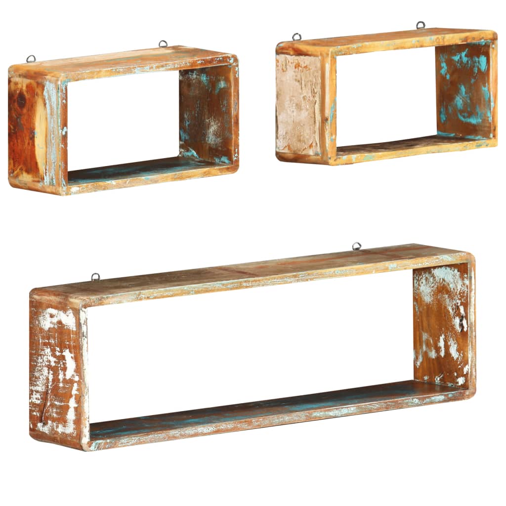 285845 vidaXL 3 Piece Wall Cube Shelf Set Soild Reclaimed Wood