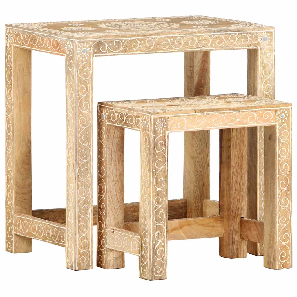 285881 vidaXL 2 Piece Hand-painted Side Table Set Solid Mango Wood