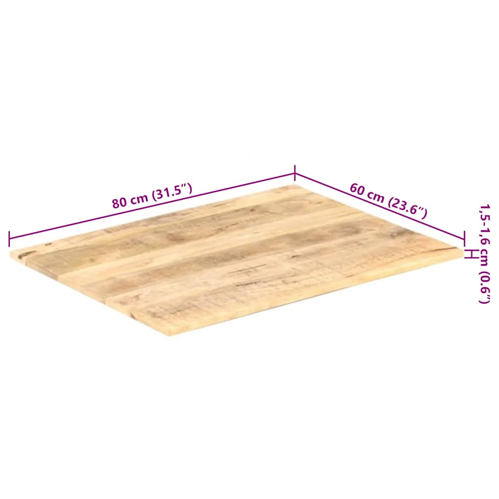 vidaXL Table Top Solid Mango Wood 15-16 mm 80x60 cm