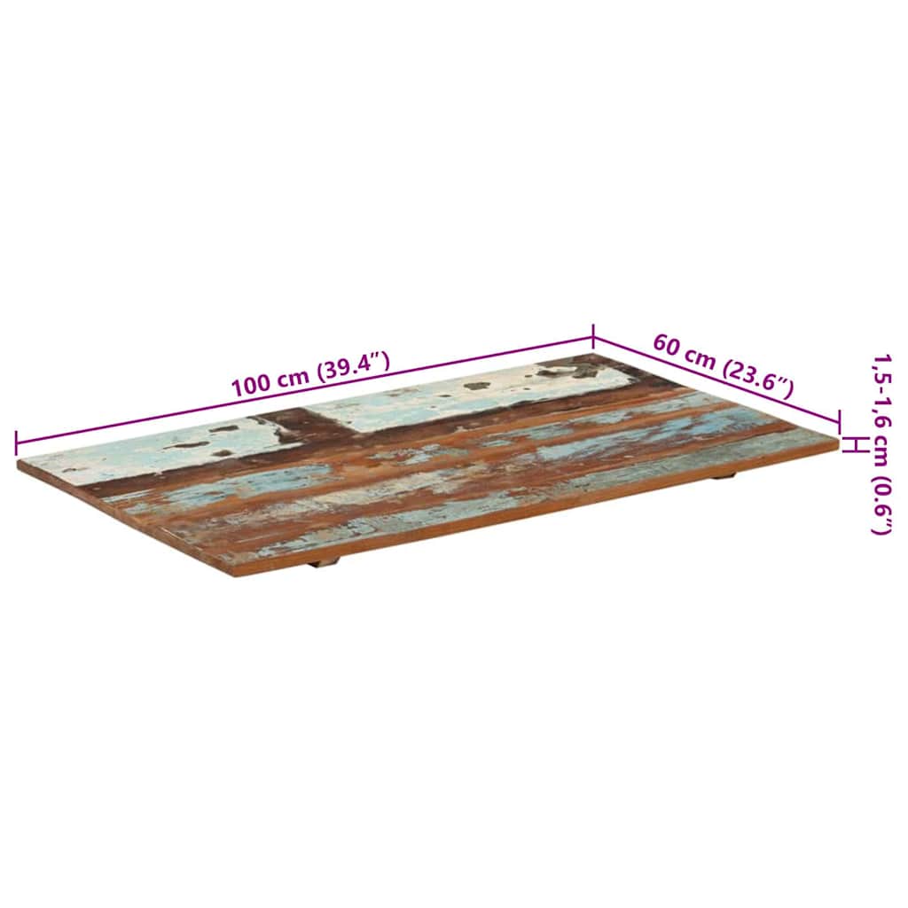 Rectangular Table Top 60x100 cm 15-16 mm Solid Reclaimed Wood