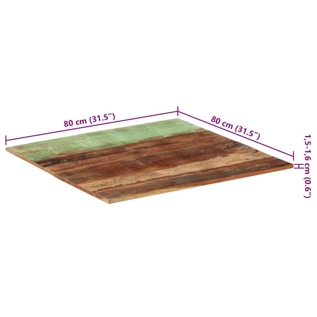 Square Table Top 80x80 cm 15-16 mm Solid Reclaimed Wood