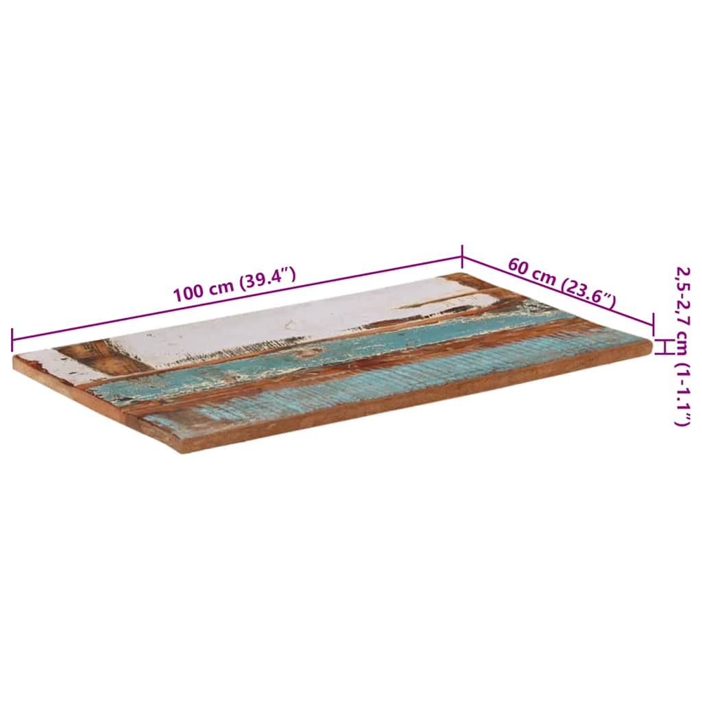 Rectangular Table Top 60x100 cm 25-27 mm Solid Reclaimed Wood
