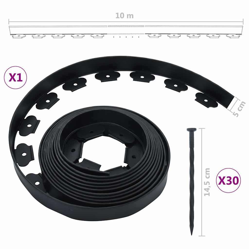 48614 vidaXL Flexible Lawn Edging with 30 Pegs 10 m 5 cm
