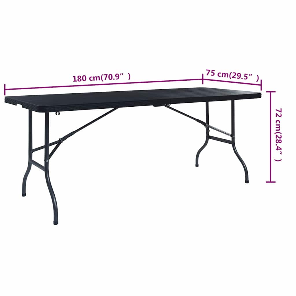 48831 vidaXL Folding Garden Table Black 180x75x72 cm HDPE Imitation Rattan