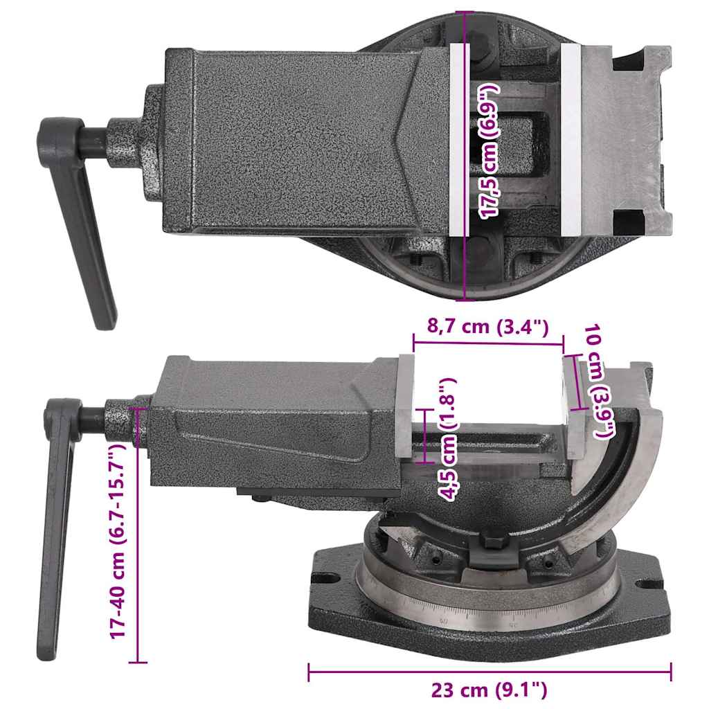 145390 vidaXL 2-Axis Tilting Vice 100 mm