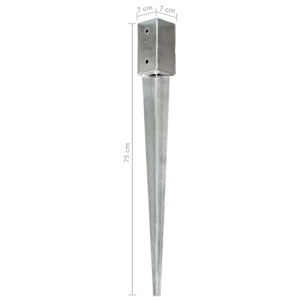 145403 vidaXL Ground Spikes 12 pcs Silver 7x7x75 cm Galvanised Steel