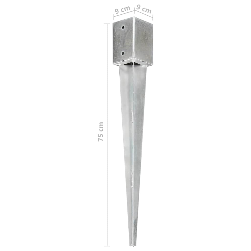145414 vidaXL Ground Spikes 6 pcs Silver 9x9x75 cm Galvanised Steel