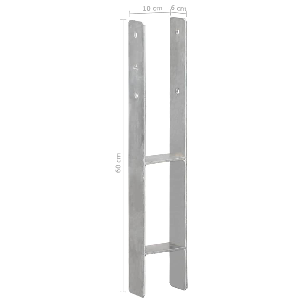 145303 vidaXL Fence Anchors 6 pcs Silver 10x6x60 cm Galvanised Steel