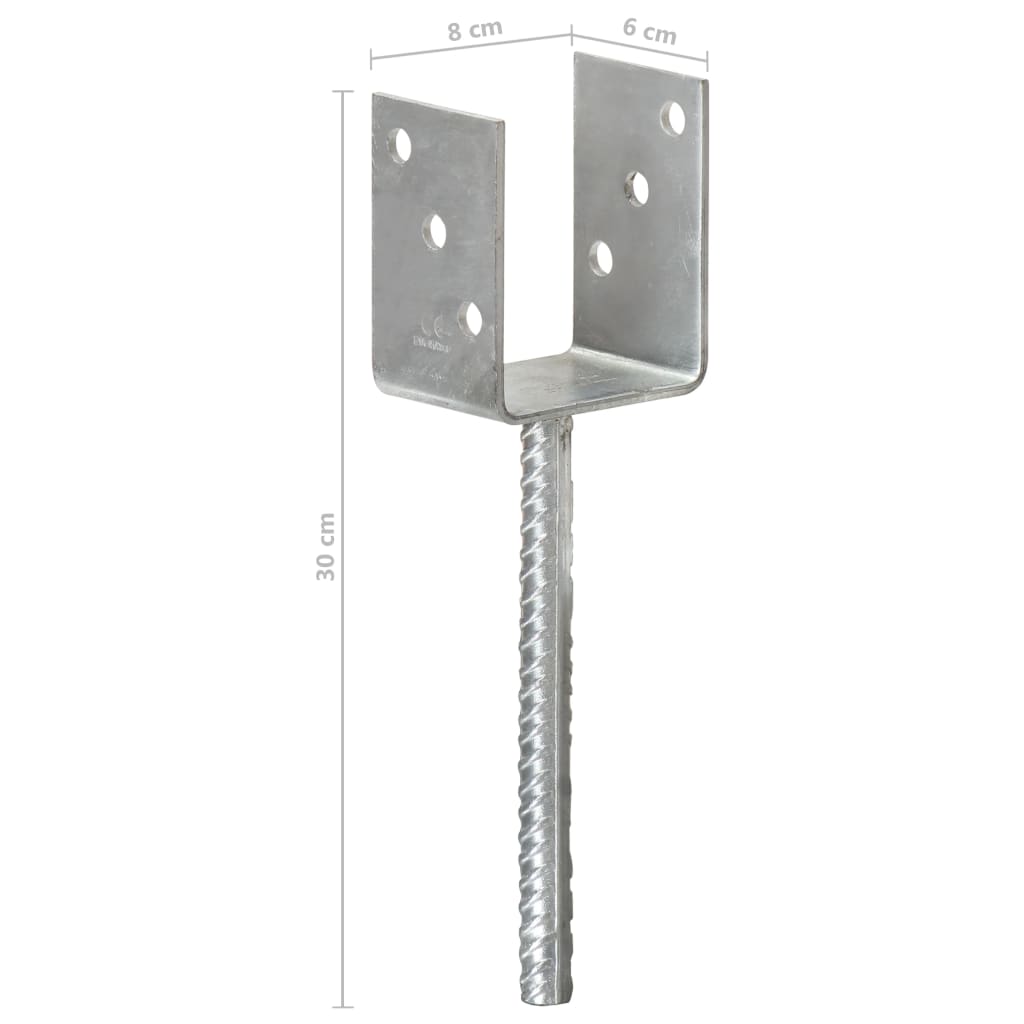 145314 vidaXL Fence Anchors 6 pcs Silver 8x6x30 cm Galvanised Steel