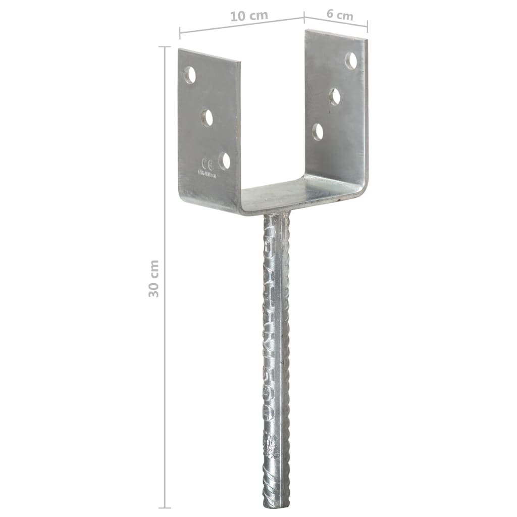 145318 vidaXL Fence Anchors 6 pcs Silver 10x6x30 cm Galvanised Steel