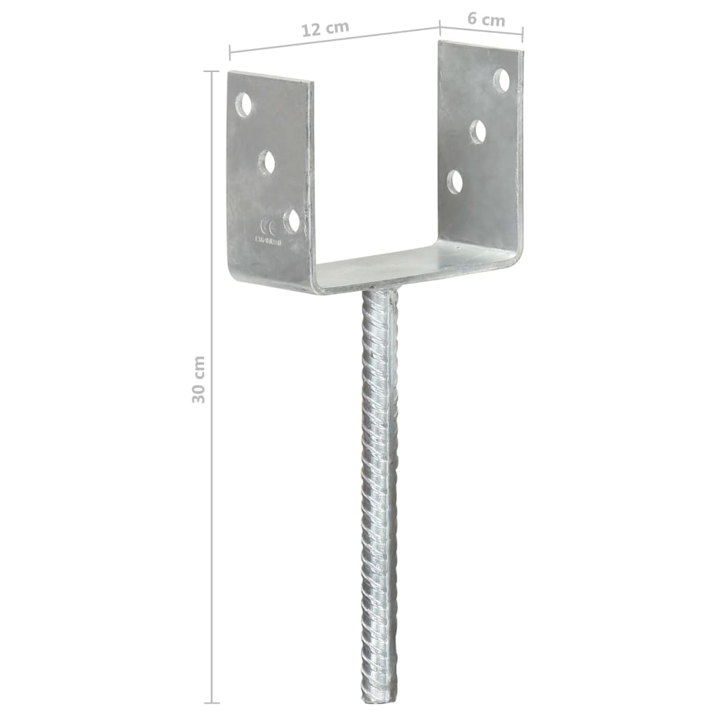 145320 vidaXL Fence Anchors 6 pcs Silver 12x6x30 cm Galvanised Steel