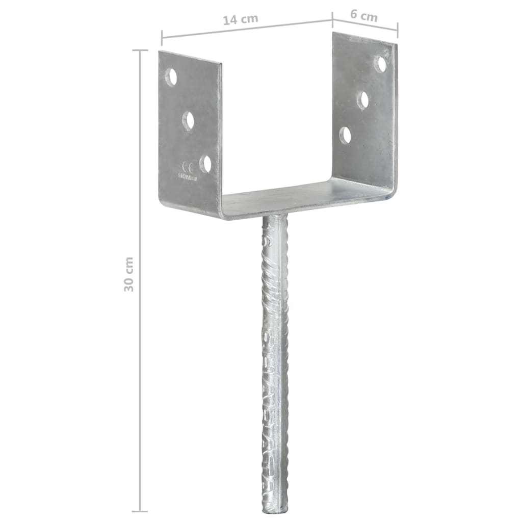 145322 vidaXL Fence Anchors 6 pcs Silver 14x6x30 cm Galvanised Steel
