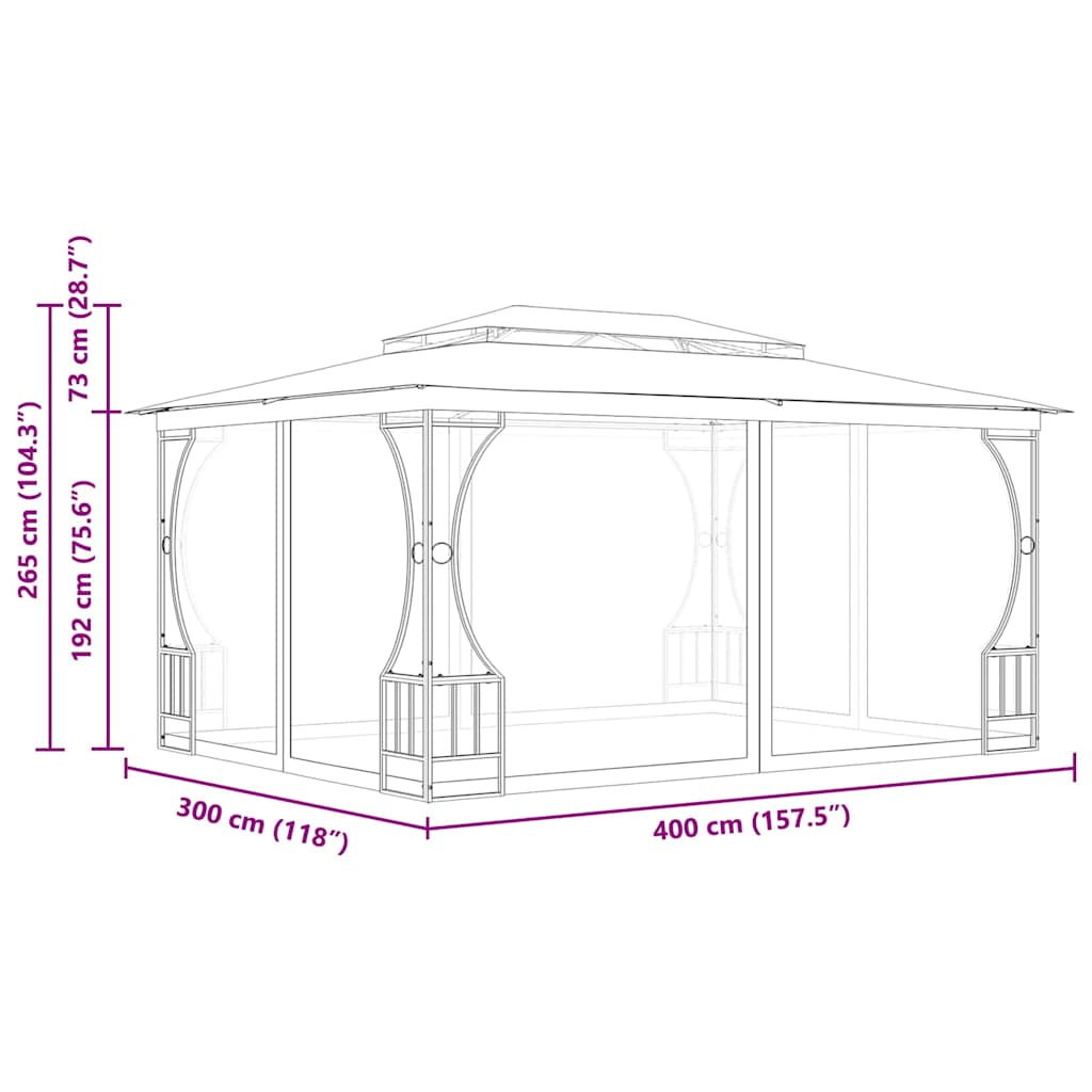 48598 vidaXL Gazebo with Nets 300x400x265 cm Anthracite