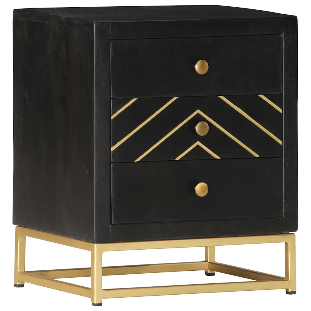 286517 vidaXL Bedside Cabinet Black and Gold 40x30x50 cm Solid Mango Wood