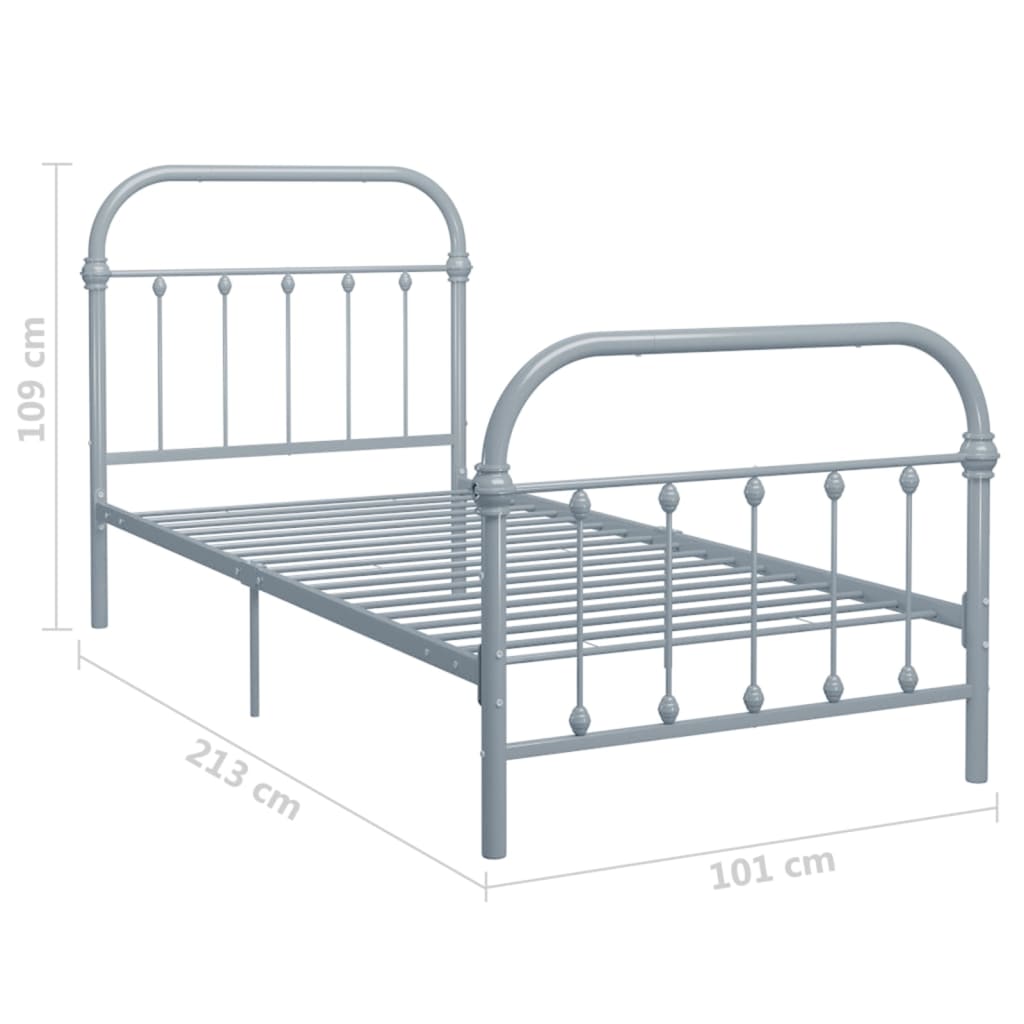 Bed Frame | Grey | Metal | Fits 90x200 cm Mattress | Durable